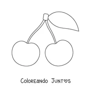 Imagen para colorear de dos cerezas con una hoja