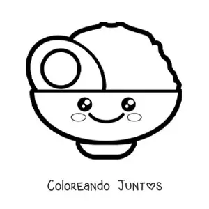 Imagen para colorear de plato de arroz con huevo kawaii animado fácil