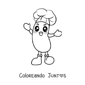 Imagen para colorear de salchicha kawaii animada con gorro de chef