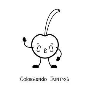 Imagen para colorear de una cereza animada tirando besos