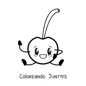 Imagen para colorear de una cereza animada sentada sonriendo