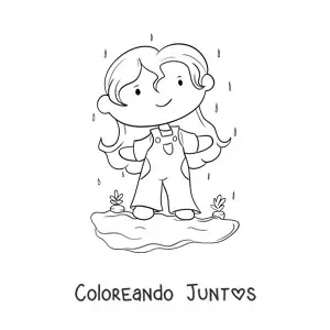 Imagen para colorear de niña con huerto de zanahorias