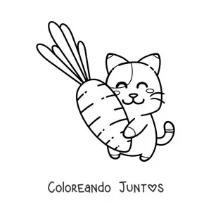 Imagen para colorear de gato kawaii animado con zanahoria