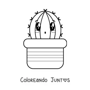 Imagen para colorear de lindo cactus kawaii grande en una maceta