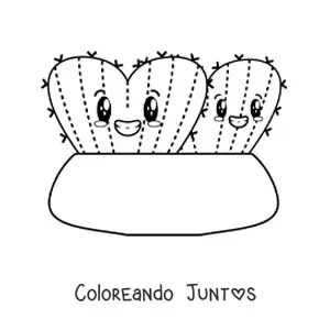 Imagen para colorear de lindos cactus con forma de corazón en una maceta