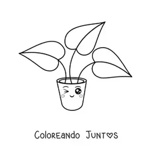 Imagen para colorear de tierna planta con hojas grandes en una maceta