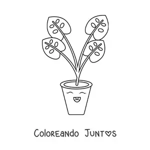 Planta con hojas grandes en una maceta kawaii animada