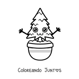 Imagen para colorear de pino kawaii animado en una maceta fácil