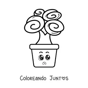 Imagen para colorear de árbol kawaii animado en una maceta