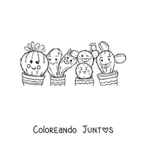 Imagen para colorear de cactus kawaii animados
