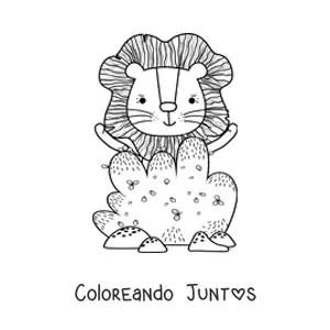 Imagen para colorear de arbusto y león animado