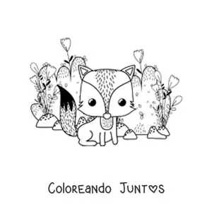 Imagen para colorear de arbusto y zorro animado