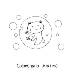 Imagen para colorear de gato kawaii animado tocando maracas