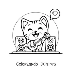 Gato kawaii tocando guitarra en un concierto