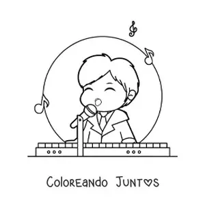 Imagen para colorear de niño kawaii tocando el piano