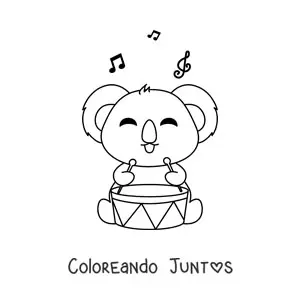 Imagen para colorear de koala kawaii tocando el tambor