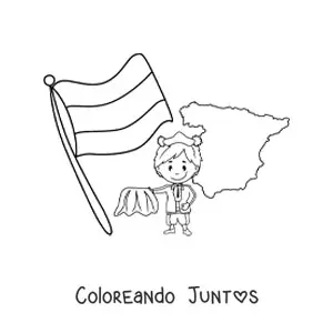 Bandera de España sin escudo con torero kawaii y mapa