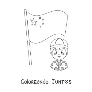 Imagen para colorear de bandera de China con hombre chino kawaii