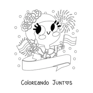 Imagen para colorear de niña con bandera de Colombia