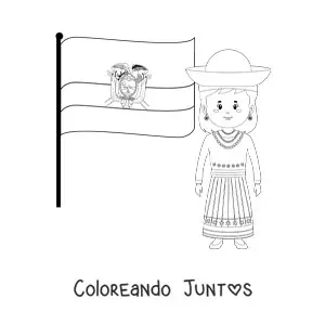 Imagen para colorear de mujer con bandera de Ecuador
