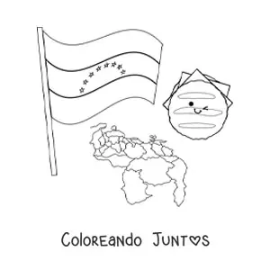 Imagen para colorear de arepa animada con bandera de Venezuela y mapa