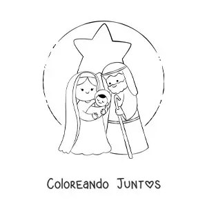 Imagen para colorear de nacimiento de Navidad kawaii