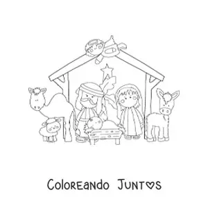Imagen para colorear de nacimiento del niño Dios en el pesebre