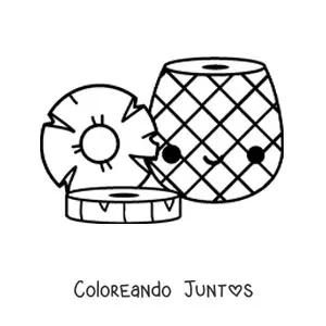 Imagen para colorear de una piña kawaii rebanada