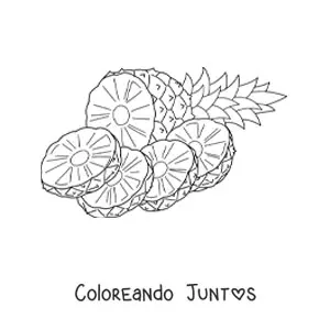 Imagen para colorear de una piña rebanada en cuatro trozos