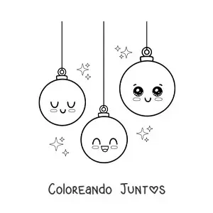 Imagen para colorear de esferas navideñas kawaii animadas