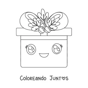Imagen para colorear de regalo de Navidad kawaii