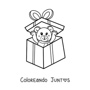 Imagen para colorear de oso de regalo de Navidad