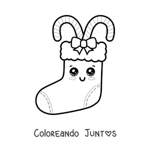 Imagen para colorear de bota de Navidad kawaii con bastones de caramelo