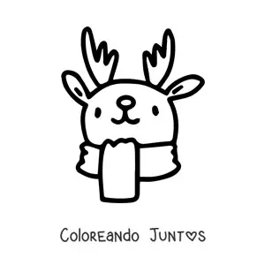 Imagen para colorear de cara de un reno navideño con bufanda