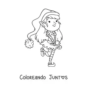 Imagen para colorear de chica duende de Navidad