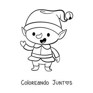 Imagen para colorear de duende de Navidad kawaii