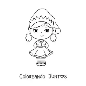 Imagen para colorear de niña tierna con vestido de Navidad