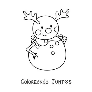 Imagen para colorear de muñeco de nieve de reno kawaii