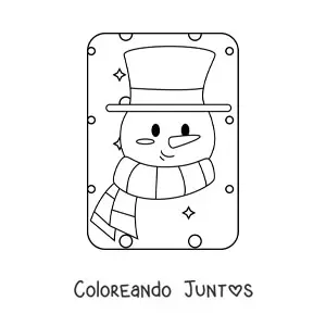 Imagen para colorear de cara de muñeco de nieve con sombrero y bufanda
