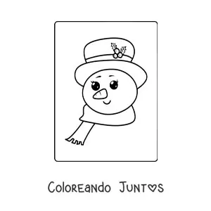Imagen para colorear de cara de muñeco de nieve kawaii con sombrero y bufanda