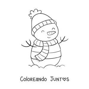 Imagen para colorear de muñeco de nieve con ropa de invierno