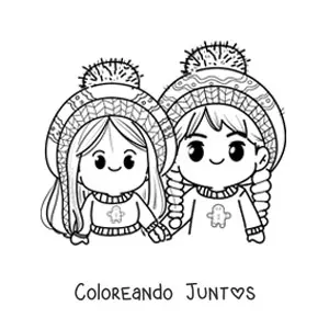 Imagen para colorear de pareja unida en Navidad