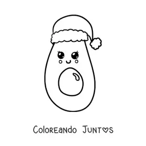 Imagen para colorear de aguacate kawaii con gorro de Navidad