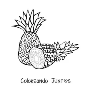 Imagen para colorear de una piña y otra piña cortada por la mitad