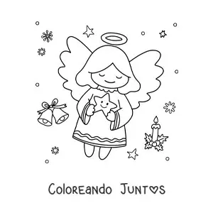Imagen para colorear de ángel de Navidad kawaii con estrella