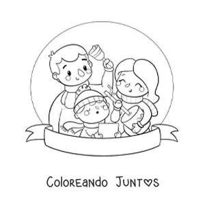 Imagen para colorear de niño con su familia cantando villancicos al niño Dios