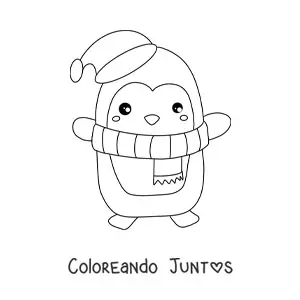 Imagen para colorear de pingüino navideño animado