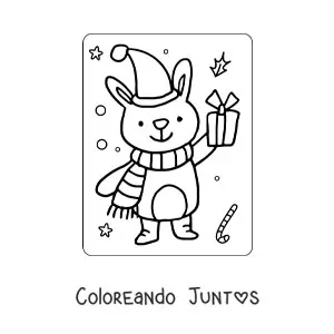 Imagen para colorear de conejo navideño con bufanda