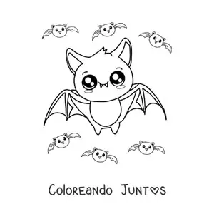 Imagen para colorear de murciélago kawaii animado volando