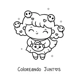 Imagen para colorear de niña kawaii disfrazada en Halloween